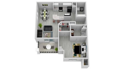 Floor plan for 1 bed, 1 bath, 807 sqft